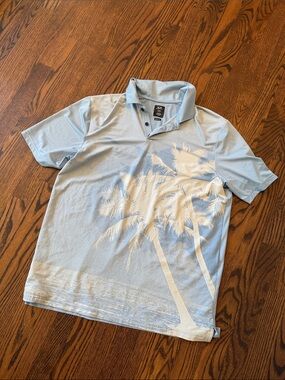 Oakley Light Blue Polo with White Palm Tree Graphic